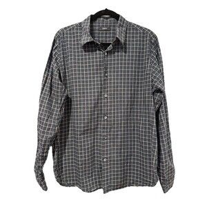 Theory Shirt Men Large Button Down Plaid 100% Cotton Preppy Workwear Travel